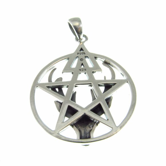 Solid 925 Sterling Silver Third Degree Deer Head Cernunnos Pentacle Pendant - Picture 8 of 9